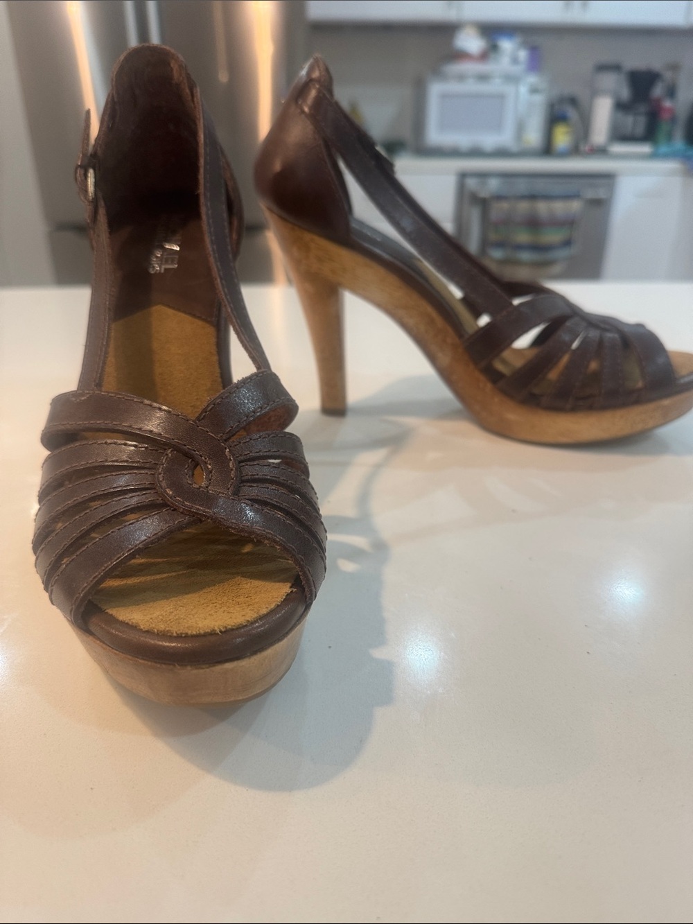 MICHAEL Michael Kors Brown Leather Strappy Platform Heels